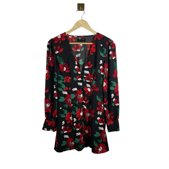 NWOT Urban Outfitters Michelle Plunging Floral Mini Dress Black/Red/Green Size S - Picture 10 of 17